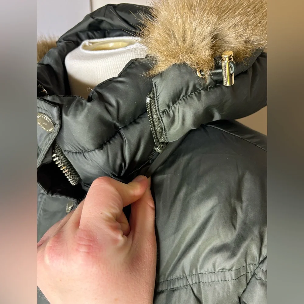 Michael Kors Olive Puffer Jacket with Fur Trim - Picture 7 of 15